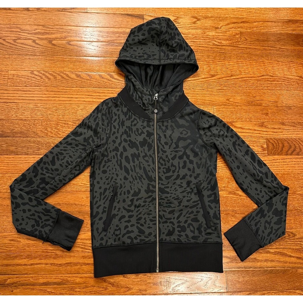 Lululemon Hoodie Jacket Full Zip‎ Womens 2 Leopard Animal Print Athletic Stretch
